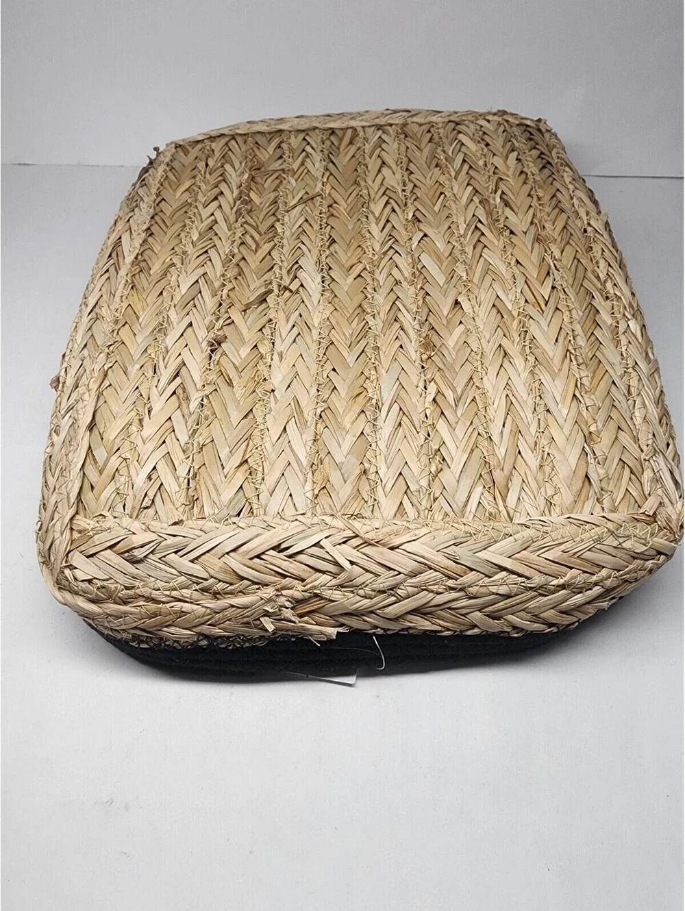 Farmhouse Woven Shallow Basket by True Living Black Cloth Trim 13”x12”x2” NWT